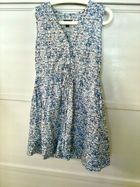 Gap Flower Tropical Floral Blue Sleeveless Shirt Button Front Dress Summer